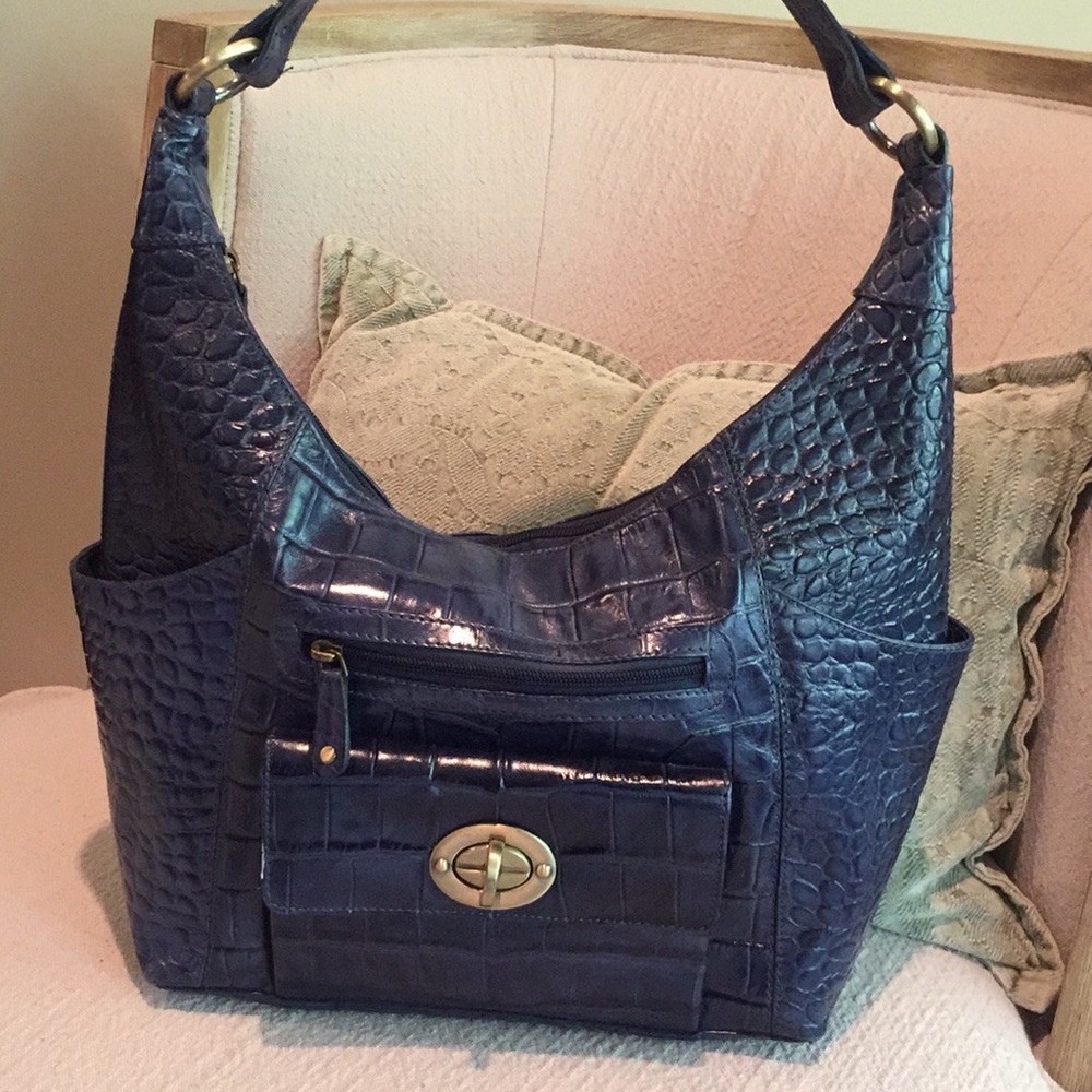 Michael Rome croc embossed blue leather bag